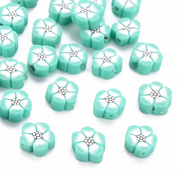 

PandaHall Handmade Polymer Clay Beads, Flower, Turquoise, 9~10x9~10x4~5mm, Hole: 1.2mm Polymer Clay Flower Green