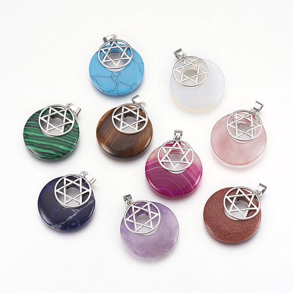 

PandaHall Natural & Synthetic Gemstone Pendants, for Jewish, with Platinum Tone Brass Findings, Flat Round with Star of David, 32x28x7mm..., Multicolor