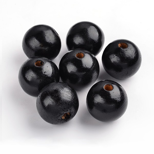 PandaHall Natural Wood Beads, Round, Lead Free, Dyed, Black, 29-30mm in diameter, hole: 5mm Wood Round Black