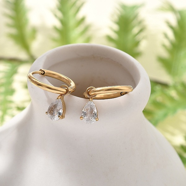Ion Plating(IP) 304 Stainless Steel Micro Pave Cubic Zirconia Hoop Earrings