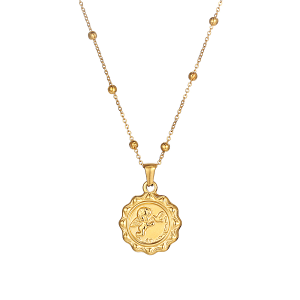 

PandaHall 3D Relief Elizabeth Cupid Double-sided Portrait Pendant Necklaces, Titanium Steel Cable Chain Necklaces Stainless Steel