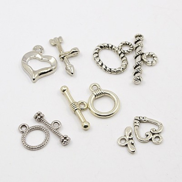 

PandaHall Mixed Tibetan Style Toggle Clasps, Antique Silver, Toggle: 15~25x10~15mm, Bar: 15~25mm, Hole: 2~3mm Alloy Others
