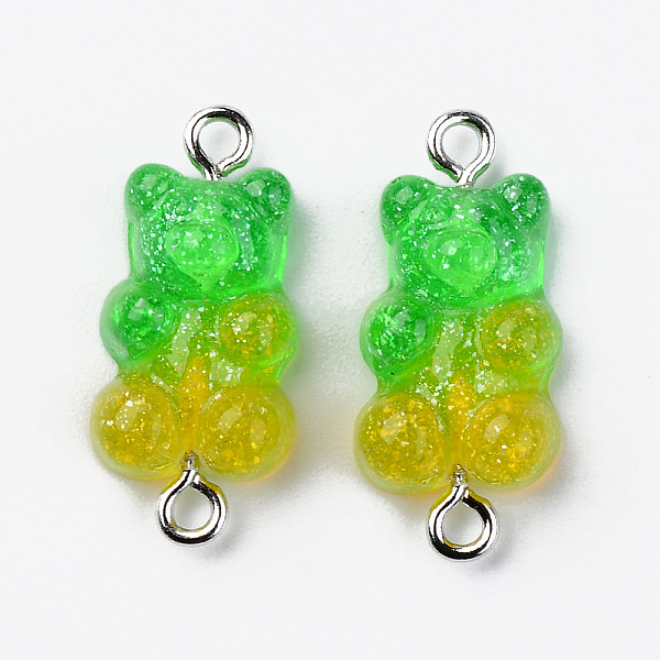 

PandaHall Transparent Resin Links, with Glitter Powder and Platinum Tone Iron Loops, Bear, Lime, 24~25x11x7mm, Hole: 1.8mm Resin Bear Green