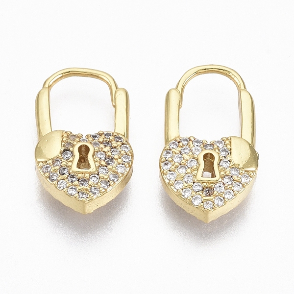 

PandaHall Brass Micro Pave Clear Cubic Zirconia Huggie Hoop Earrings, Nickel Free, Heart Lock, Real 18K Gold Plated, 17.5x10x4.5mm, Pin...