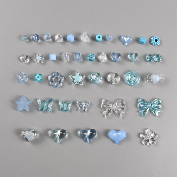 

PandaHall Resin Beads, Flower & Star & Heart & Round & Bowknot & Rectangle, Light Sky Blue, 6~23x5.5~29x4~16mm, Hole: 1.5~4mm, about...