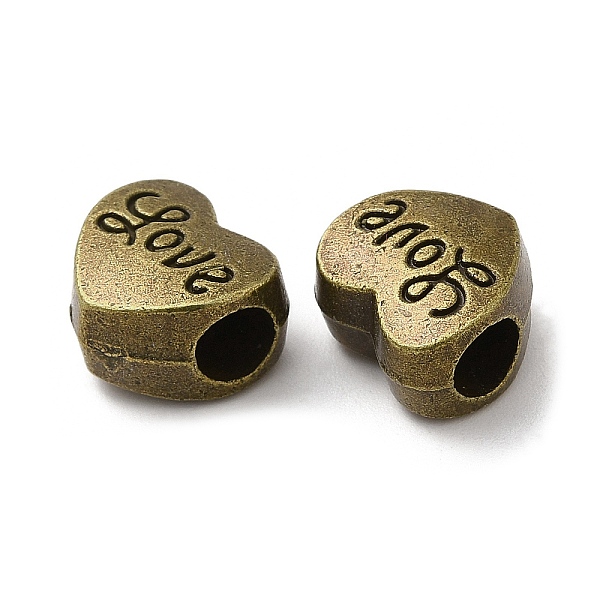 

PandaHall Alloy European Beads, Large Hole Beads, Heart with Word Love, Antique Bronze, 11x11.8x7.6mm, Hole: 4.2mm Alloy Heart