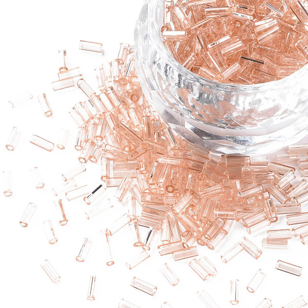 

PandaHall Transparent Glass Bugle Beads, Round Hole, Sandy Brown, 3~8x2mm, Hole: 0.7mm, about 450g/pound Glass