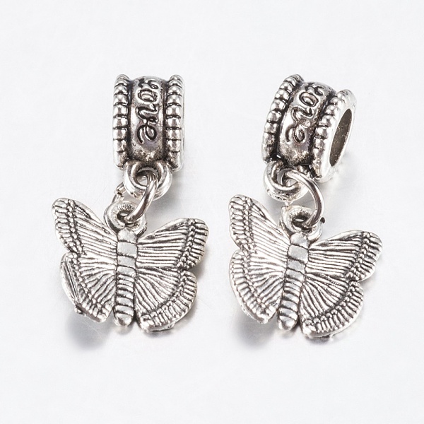 

PandaHall Tibetan Style Alloy European Dangle Charms, Large Hole Pendants, Butterfly, Antique Silver, 23mm, Pendant: 12x12.5x3mm, Hole...