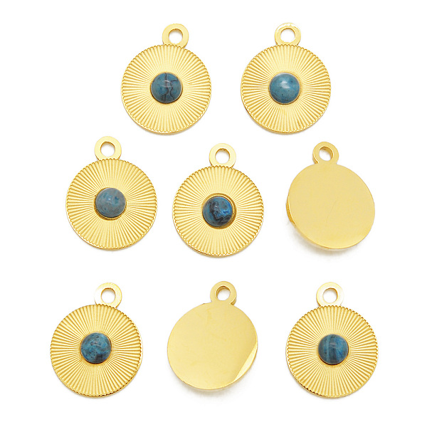 

PandaHall 201 Stainless Steel Pendants, with Synthetic Turquoise, Flat Round, Golden, 15x12x3mm, Hole: 1.8mm 202 Stainless Steel Flat Round