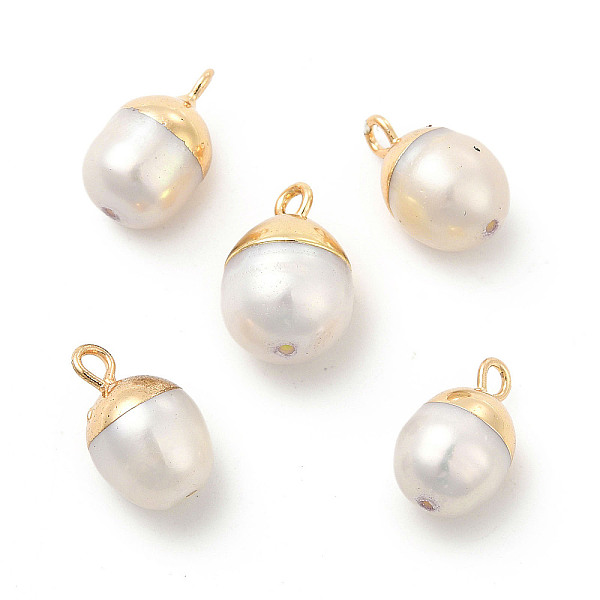 

PandaHall Natural Pearl Pendants, Oval Charms, with Brass Loops, White, Light Gold, 13~16x8~10x8~10mm, Hole: 1.8mm Pearl Oval White
