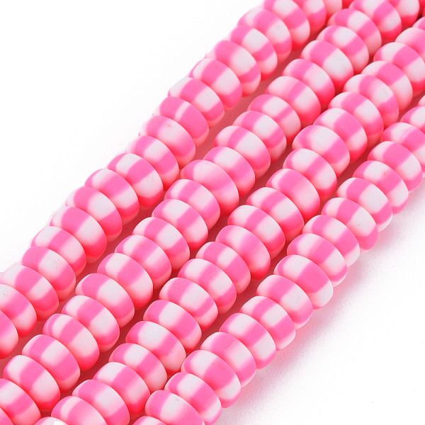 PandaHall Handmade Polymer Clay Beads Strands, for DIY Jewelry Crafts Supplies, Flat Round, Pearl Pink, 6.8~8x3mm, Hole: 1.4mm, about...