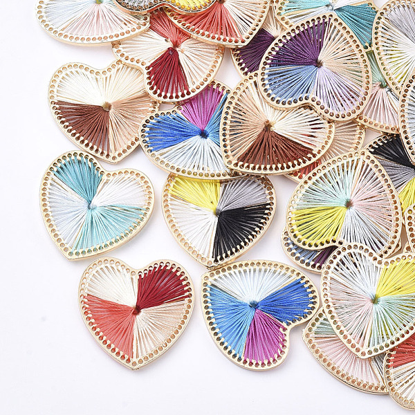 

PandaHall Four-color Polyester Thread Woven Pendants, with Golden Plated Alloy Findings, Long-Lasting Plated, Heart, Mixed Color, 34x34x3mm..., Multicolor