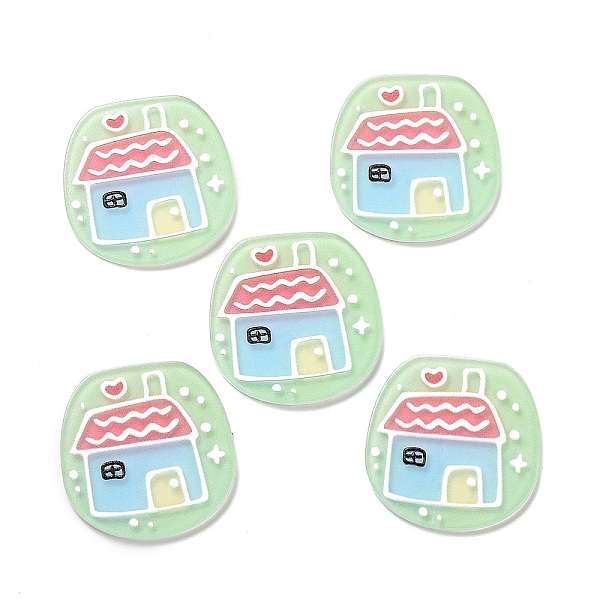 

PandaHall Printed Acrylic Cabochons, Flat Round with House Pattern, Light Green, 36.5x36x2mm Acrylic Flat Round