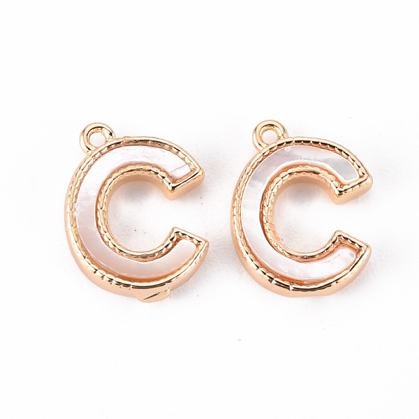 

PandaHall Brass Charms, with Shell, Real 18K Gold Plated, Nickel Free, Letter.C, 11x8.5x2mm, Hole: 0.9mm White Shell Letter C