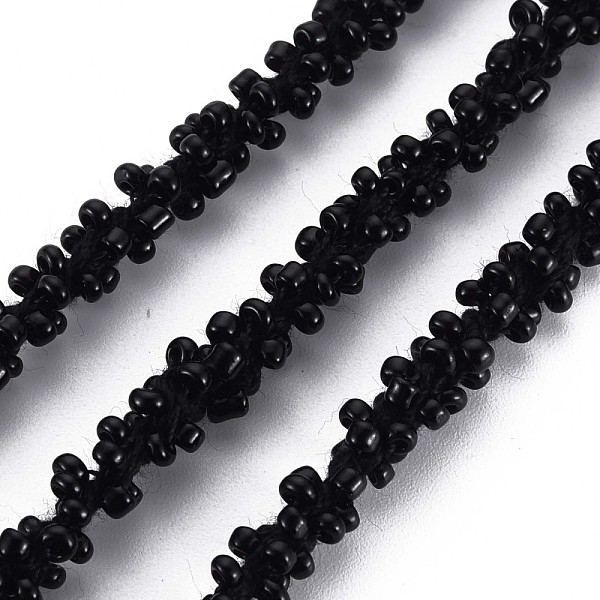

PandaHall Polyester Cord, with Glass Seed Beads, Black, 1/4 inch(5~6mm) Seed Beads Black