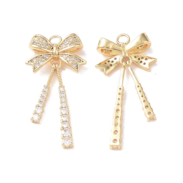 

PandaHall Brass Micro Pave Cubic Zirconia Pendants, Bowknot, Real 18K Gold Plated, 35x16x6mm, Hole: 2mm Brass+Cubic Zirconia Bowknot Clear