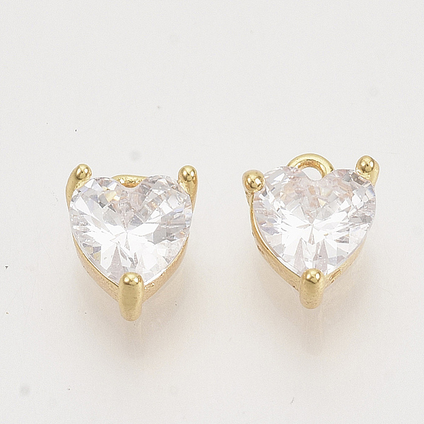 

PandaHall Valentine's Day Brass Charms, with Cubic Zirconia, Nickel Free, Heart, Real 18K Gold Plated, Clear, 7x5x3mm, Hole: 0.9mm...