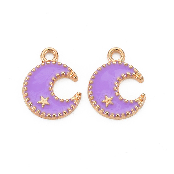 

PandaHall Alloy Enamel Pendants, Moon & Star, Light Gold, Dark Orchid, 16x13x2mm, Hole: 1.8mm Alloy+Enamel Moon
