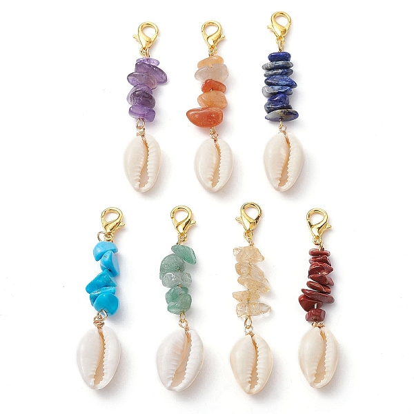 

PandaHall Shell Pendent Decorations, Natural & Synthetic Gemstone Chips and Alloy Lobster Claw Clasps Charms, 56mm, 7pcs/set Mixed Stone...