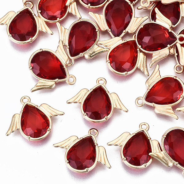 

PandaHall Faceted Glass Pendants, with Eco-Friendly Alloy Findings, Cadmium Free & Nickel Free & Lead Free, Angel, Light Gold, Red...