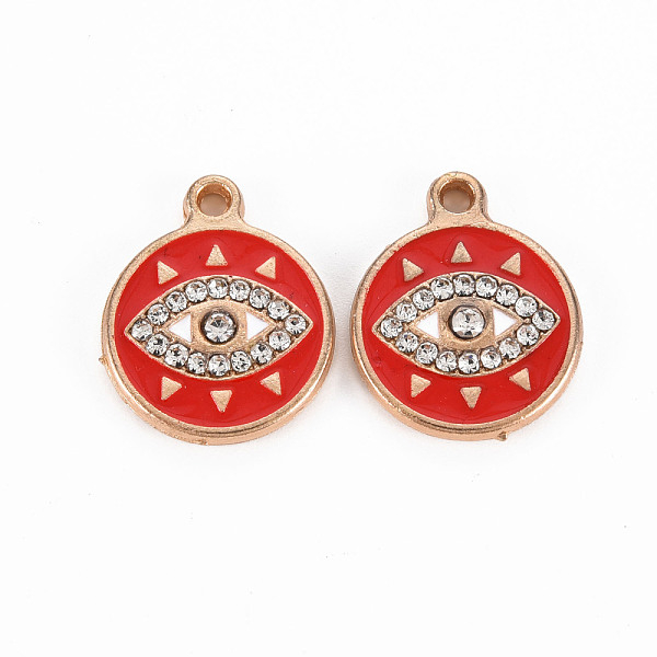 

PandaHall Alloy Pendants, with Enamel and Rhinestone, Light Gold, Flat Round with Eye, Red, 19x15x3mm, Hole: 1.6mm Alloy Rhinestone+Enamel...