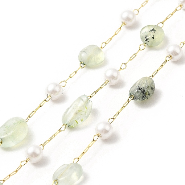 

PandaHall Ion Plating(IP) 316 Surgical Stainless Steel Paperclip Chains, with Natural Prehnite Nuggets Beads and Glass Beads, Soldered, Real...