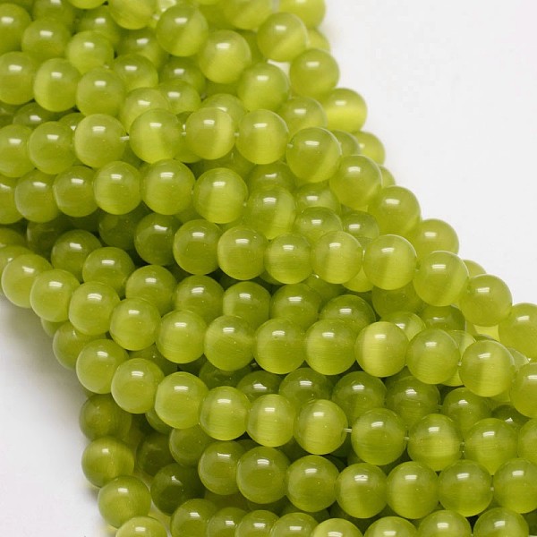 

PandaHall Cat Eye Beads Strands, Round, Green Yellow, 10mm, Hole: 1.5mm, about 40pcs/strand, 15.5 inch Glass Round