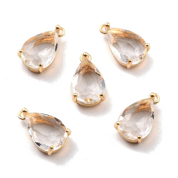 

PandaHall Rack Plating Brass Glass Pendants, Long-Lasting Plated, Teardrop, Real 18K Gold Plated, 17x10x6.5mm, Hole: 1.6mm Brass+Glass..., Clear