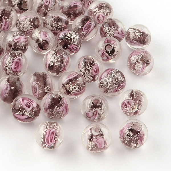 

PandaHall Handmade Luminous Inner Flower Lampwork Beads, Round, Old Rose, 12mm, Hole: 2mm Lampwork Round Purple