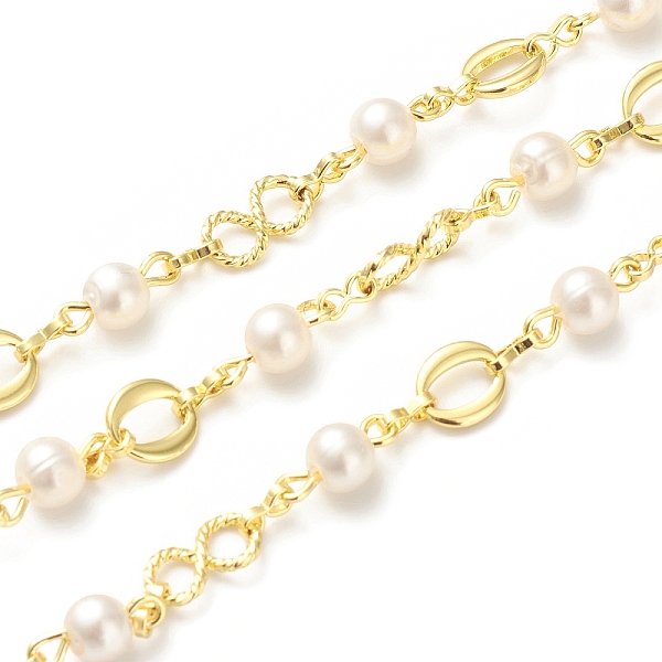 

PandaHall Rack Plating Brass Oval & Infinity Link Chains, with Plastic Pearl Beaded, Soldered, with Spool, Lead Free & Cadmium Free, Real..., White