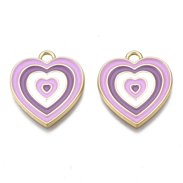 

PandaHall Rack Plating Light Gold Alloy Enamel Pendants, Cadmium Free & Lead Free, Heart, Violet, 21.5x18.5x1.5mm, Hole: 2mm Alloy+Enamel..., Purple