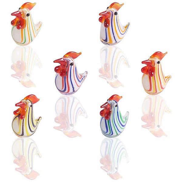 PandaHall 6Pcs Glass Chick Figurine, Handmade Blown Rooster Glass Art Statue, Mini Glass Animal Decor for Collectibles Home Table Decoration...