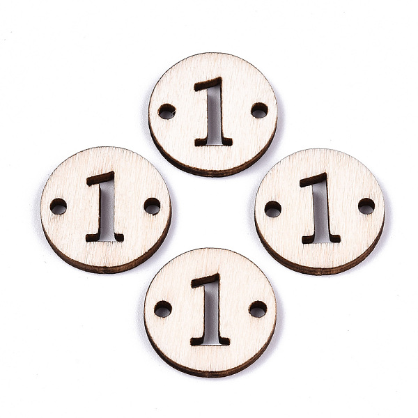 

PandaHall Unfinished Natural Poplar Wood Links Connectors, Laser Cut, Flat Round with Number, Num.1, 19.5x2.5mm, Hole: 2mm Wood Number