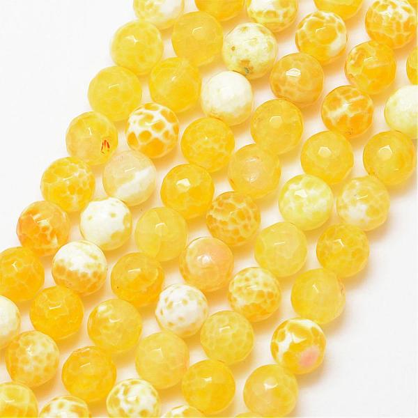 

PandaHall Natural Fire Crackle Agate Bead Strands, Round, Grade A, Faceted, Dyed & Heated, Yellow, 8mm, Hole: 1mm, about 47pcs/strand, 15...