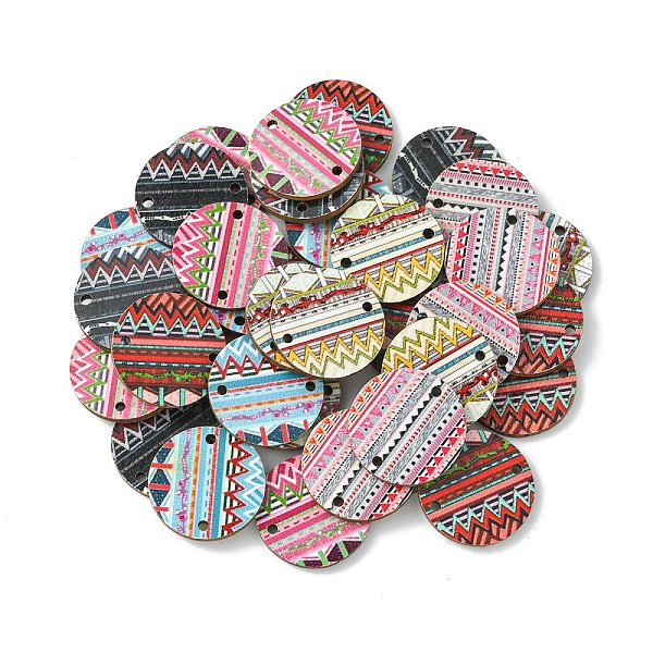 

PandaHall Bohemian Style Printed Basswood Link Connectors, Flat Round, Mixed Color, 19.5x2mm, Hole: 1.5mm Wood Flat Round Multicolor