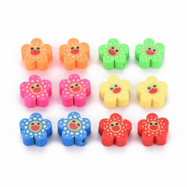 

PandaHall Handmade Polymer Clay Beads, Flower with Smiling Face, Mixed Color, 9~10x4mm, Hole: 1.5mm Polymer Clay Flower Multicolor