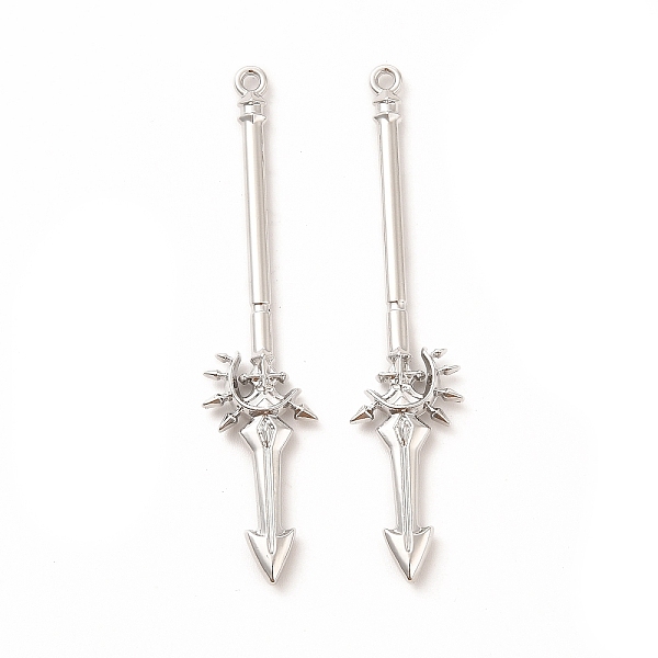 

PandaHall Rack Plating Alloy Big Pendants, Cadmium Free & Nickel Free & Lead Free, Spear Charm, Platinum, 59x13x3mm, Hole: 2mm Alloy Others