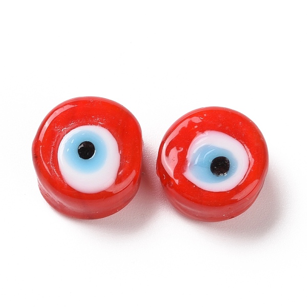 

PandaHall Handmade Evil Eye Lampwork Beads, Flat Round, Red, 11.5~12x5.5mm, Hole: 1~1.2mm Lampwork Flat Round Red