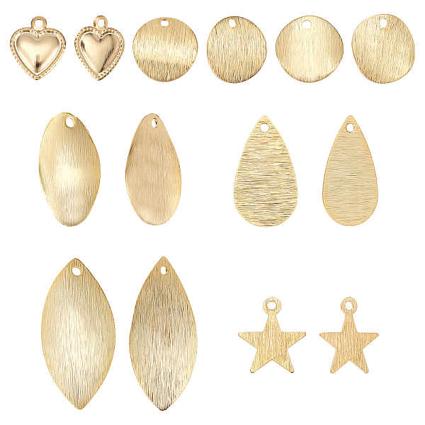 

PandaHall SUPERFINDINGS 56Pcs 7 Style Brass Pendants, Mixed Shapes, Real 24K Gold Plated, 9.5~23x8~11x0.5~1mm, Hole: 1~1.2mm, 8pcs/style...