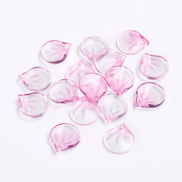 

PandaHall Transparent Glass Charms, Petal, Two Tone, Pale Violet Red, 15x13.5x4mm, Hole: 1.2mm Glass Flower Pink