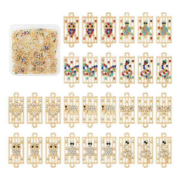 

PandaHall 40Pcs 10 Styles Alloy Rhinestone Connector Charms, Rectangle with Mixed Patterns, Light Gold, Mixed Color, 26x11x2~2.5mm, Hole..., Multicolor