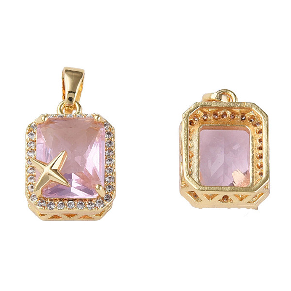 

PandaHall Brass Inlaid Cubic Zirconia Charms, with Brass Snap on Bails, Real 18K Gold Plated, Nickel Free, Rectangle with Star, Pink...