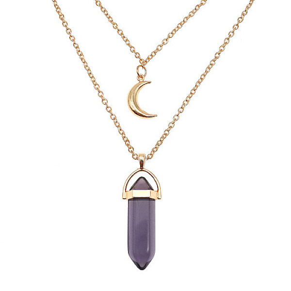 

PandaHall Dyed Natural Jasper Cone Pendant Double Layer Necklace, with Moon Charms, 19.69 inch(50cm) Jasper Cone