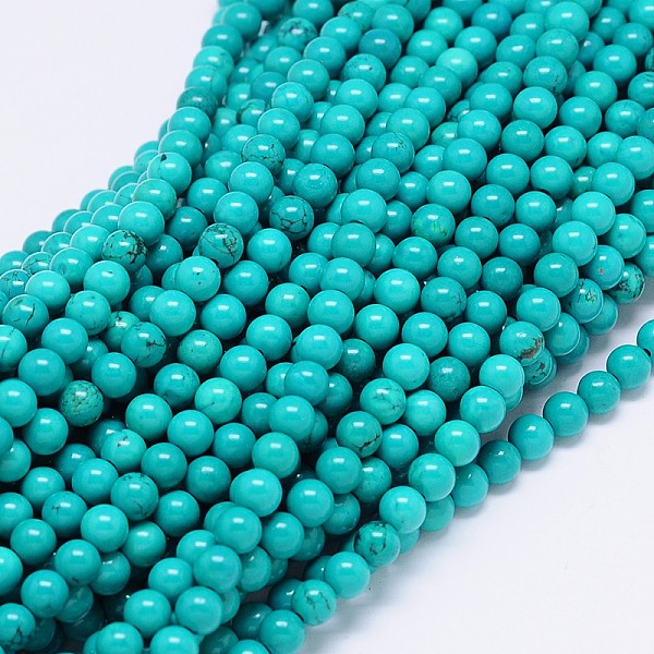 

PandaHall Natural Howlite Round Bead Strands, Dyed & Heated, Medium Turquoise, 6mm, Hole: 1mm, about 70pcs/strand, 15.55 inch Howlite Round..., Cyan