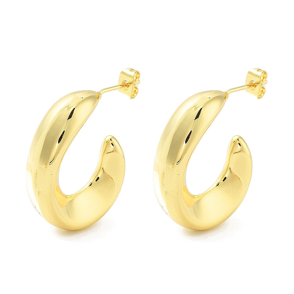 

PandaHall Brass Stud Earrings, Half Hoop Earrings, Real 18K Gold Plated, 34x8.5mm Brass