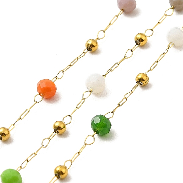 

PandaHall Ion Plating(IP) 316 Surgical Stainless Steel Paperclip Chains, Glass Beaded Chain, Soldered, with Spool, Real 18K Gold Plated...