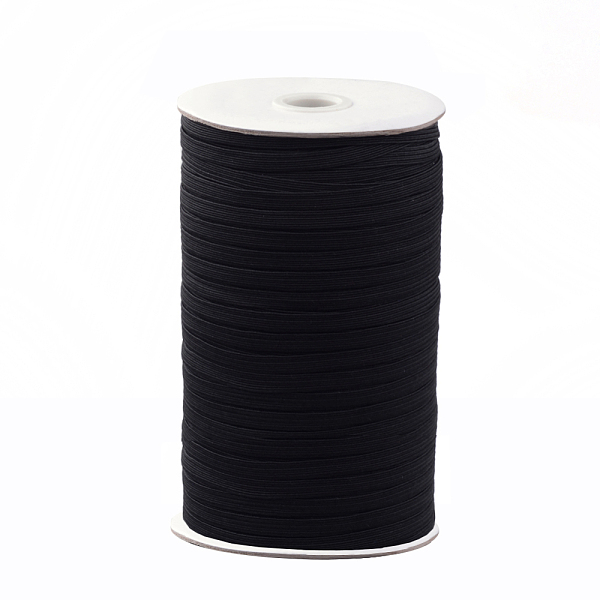 PandaHall 1/4 inch Flat Braided Elastic Rope Cord, Heavy Stretch Knit Elastic with Spool, Black, 6mm, about 190~200yards/roll (570~600...