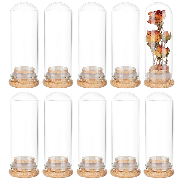 

PandaHall BENECREAT 10 Pack 40ml Glass Decorative Jars Dome Display Bottles Message Wishing Bottles with Bamboo Base for Wedding Favors..., Clear