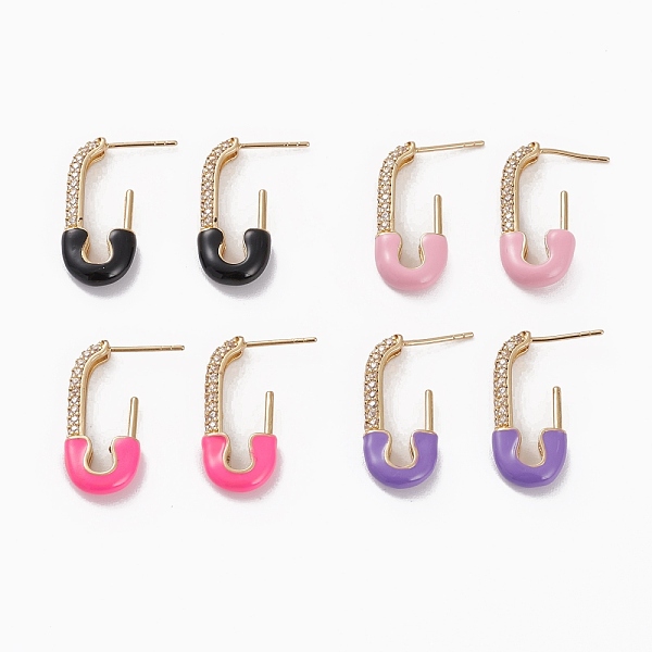 

PandaHall Brass Micro Pave Clear Cubic Zirconia Half Hoop Earrings, Stud Earrings, with Enamel, Long-Lasting Plated, Safety Pin, Mixed Color..., Multicolor