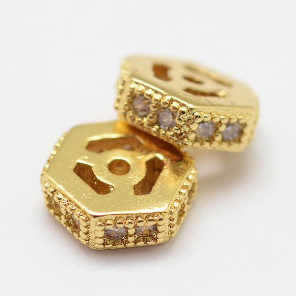 

PandaHall Brass Micro Pave Cubic Zirconia Beads, Hexagon, Lead Free & Nickel Free, Golden, 6x5.5x2mm, Hole: 0.8mm Brass+Cubic Zirconia...